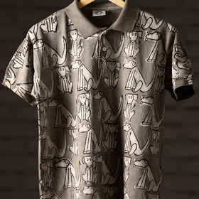 Bindaas Natural Dyed Art Block Print Unisex Polo Collar T-shirt