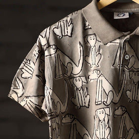 Bindaas Natural Dyed Art Block Print Unisex Polo Collar T-shirt