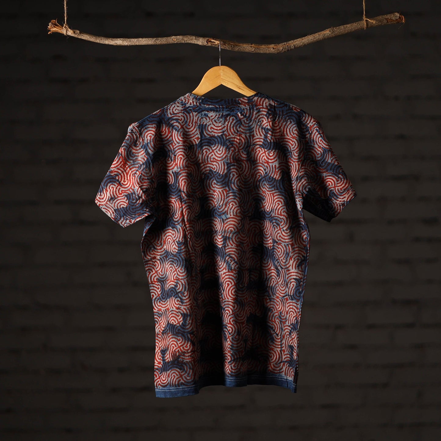  Block Art Prints Natural Dyed Cotton Unisex Round Neck T-shirt 