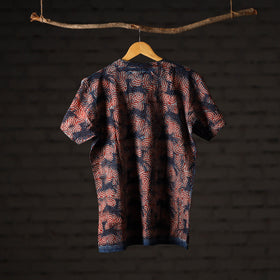  Block Art Prints Natural Dyed Cotton Unisex Round Neck T-shirt 