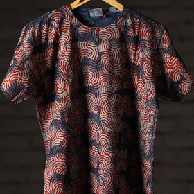  Block Art Prints Natural Dyed Cotton Unisex Round Neck T-shirt 