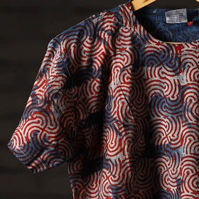  Block Art Prints Natural Dyed Cotton Unisex Round Neck T-shirt 