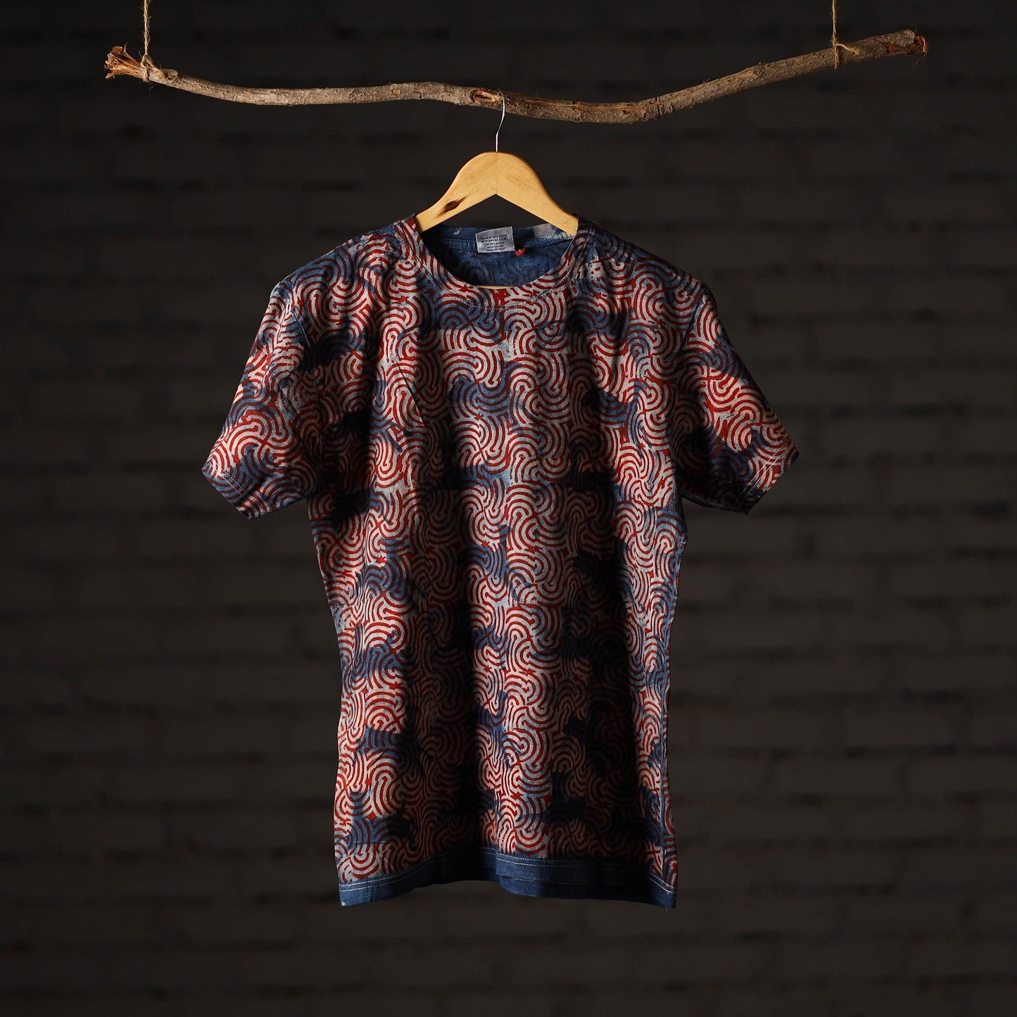  Block Art Prints Natural Dyed Cotton Unisex Round Neck T-shirt 