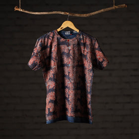  Block Art Prints Natural Dyed Cotton Unisex Round Neck T-shirt 