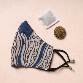  Bindaas Block Printed Cotton 3 Layer Snug Fit Face Cover with Herb Pocket  