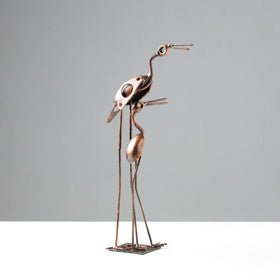  Bird Crane Mother & Child - Handmade Recycled Metal Sculpture by Debabrata Ruidas 