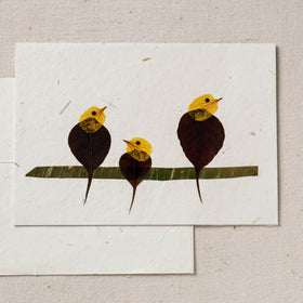 Bird Family - Flower Art Handmade Paper Greeting Card