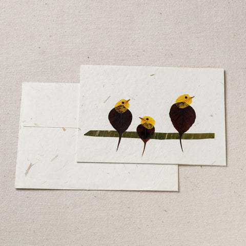 Bird Family - Flower Art Handmade Paper Greeting Card
