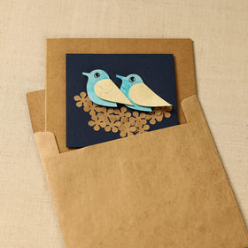 Birds On Flowers - Handmade Paper Greeting Card