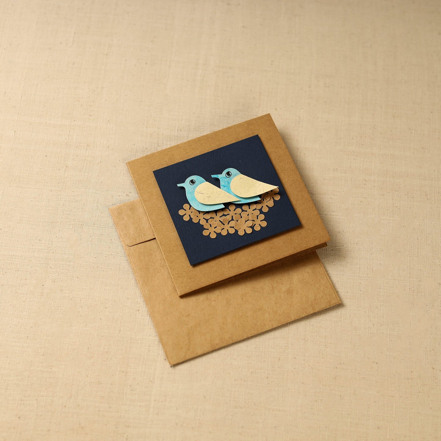 Birds On Flowers - Handmade Paper Greeting Card