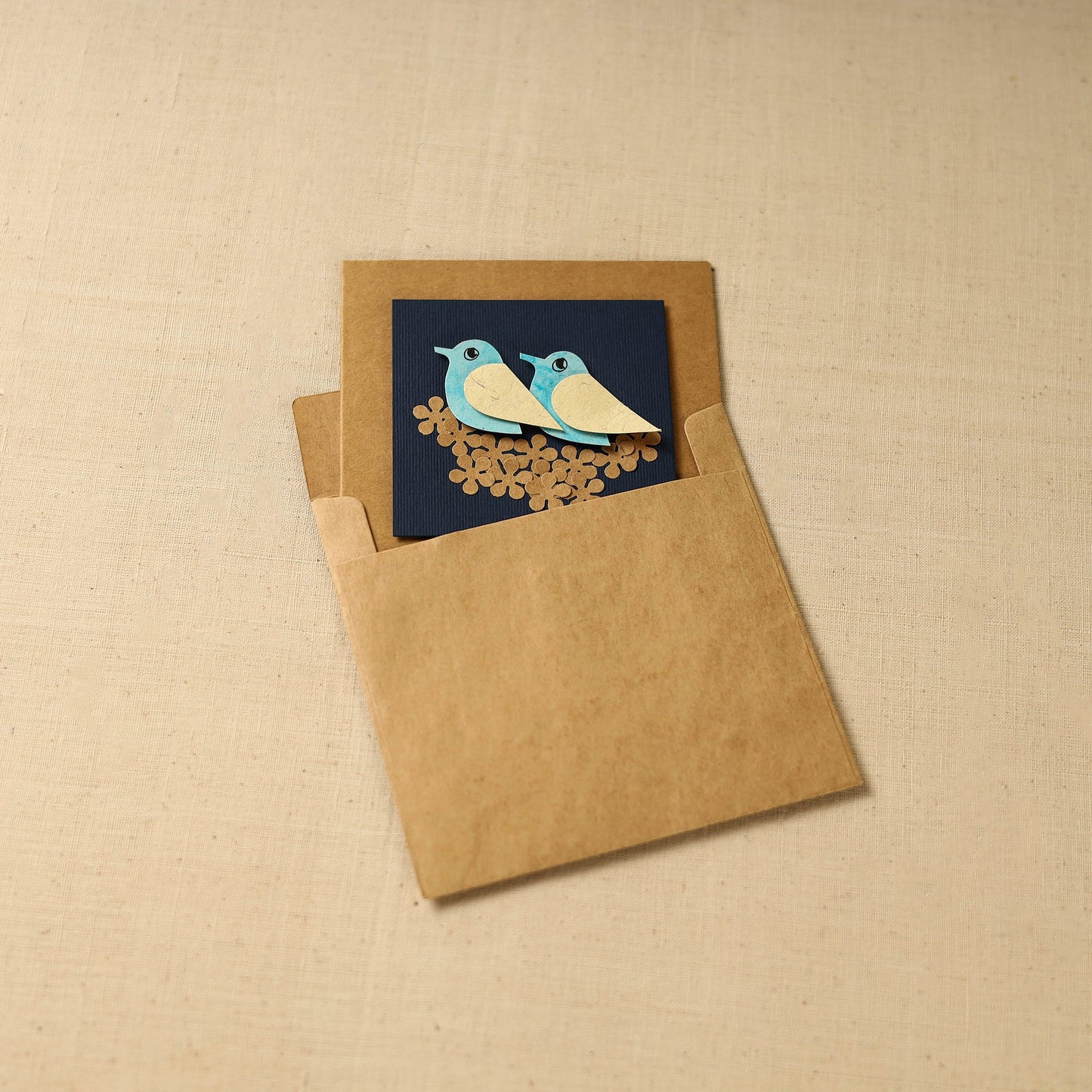 Birds On Flowers - Handmade Paper Greeting Card