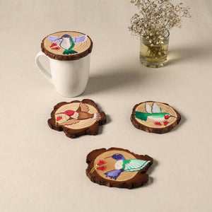Birds - handpainted pine wood coaster (set of 4) 09