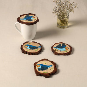 Birds - handpainted pine wood coaster (set of 4) 11