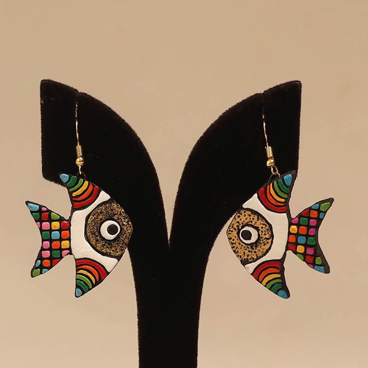 Bishnupur handpainted fish shape terracotta earrings 154