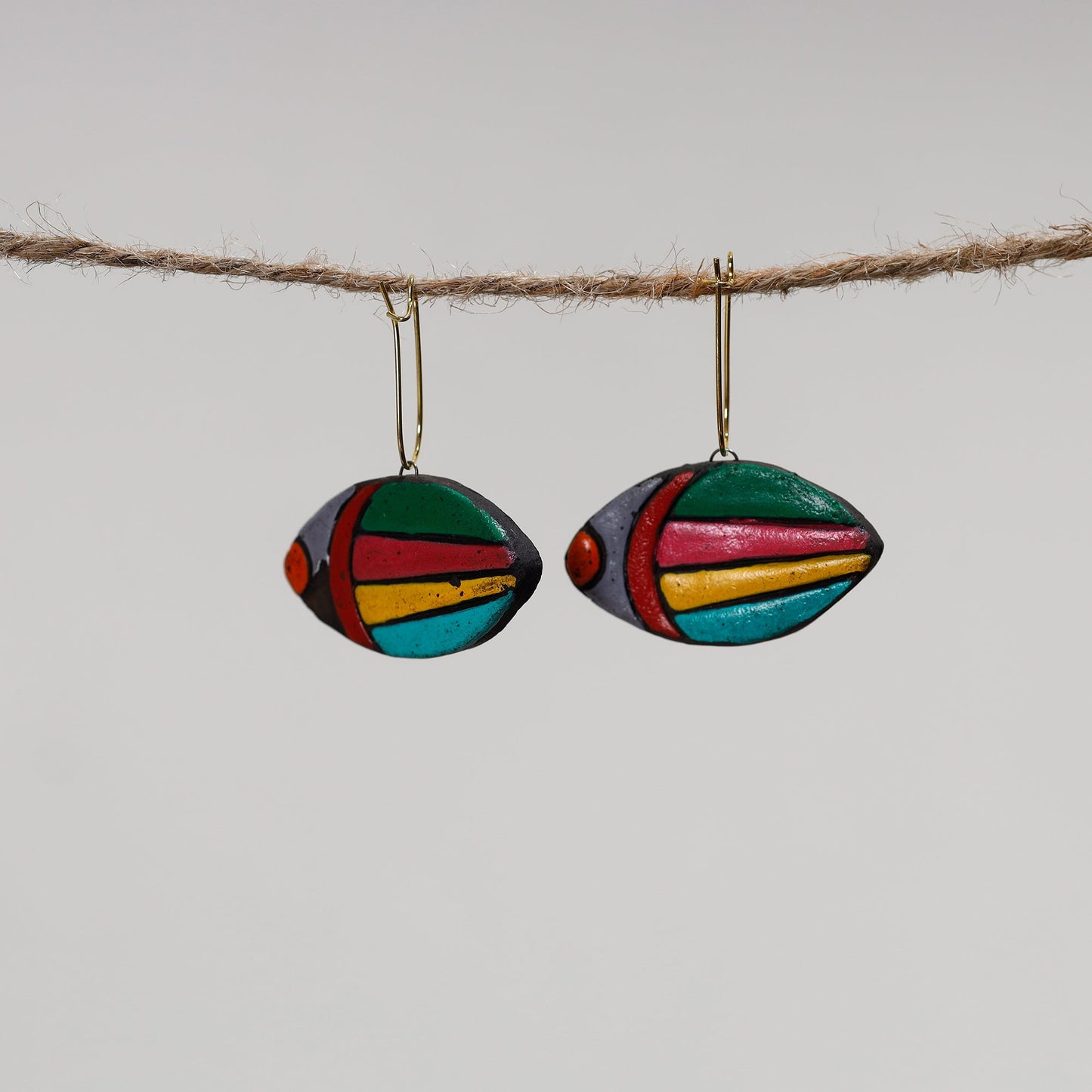  Bishnupur Handpainted Terracotta Earrings 