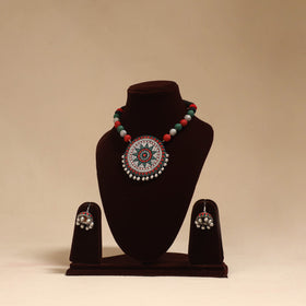 Bishnupur handpainted terracotta necklace set 35