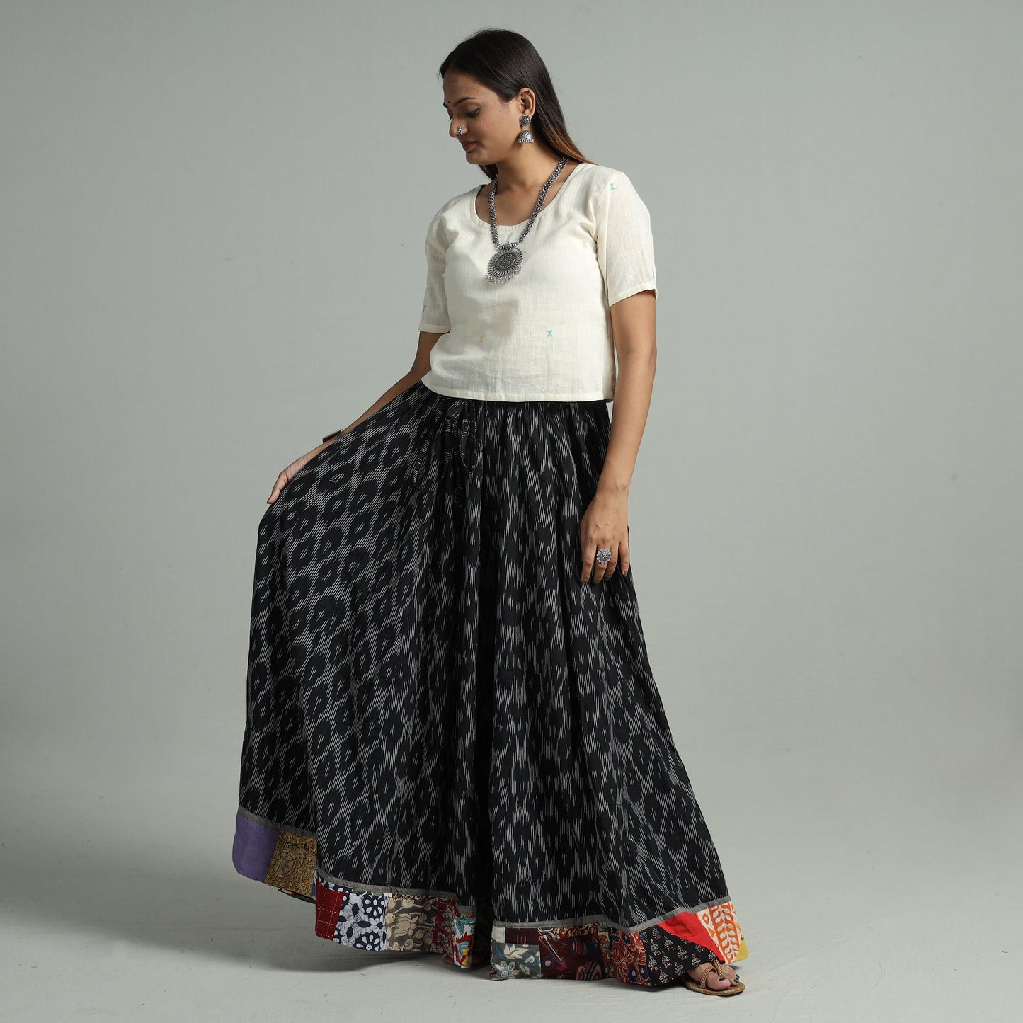 Black - 24 kali cotton pochampally ikat skirt 05