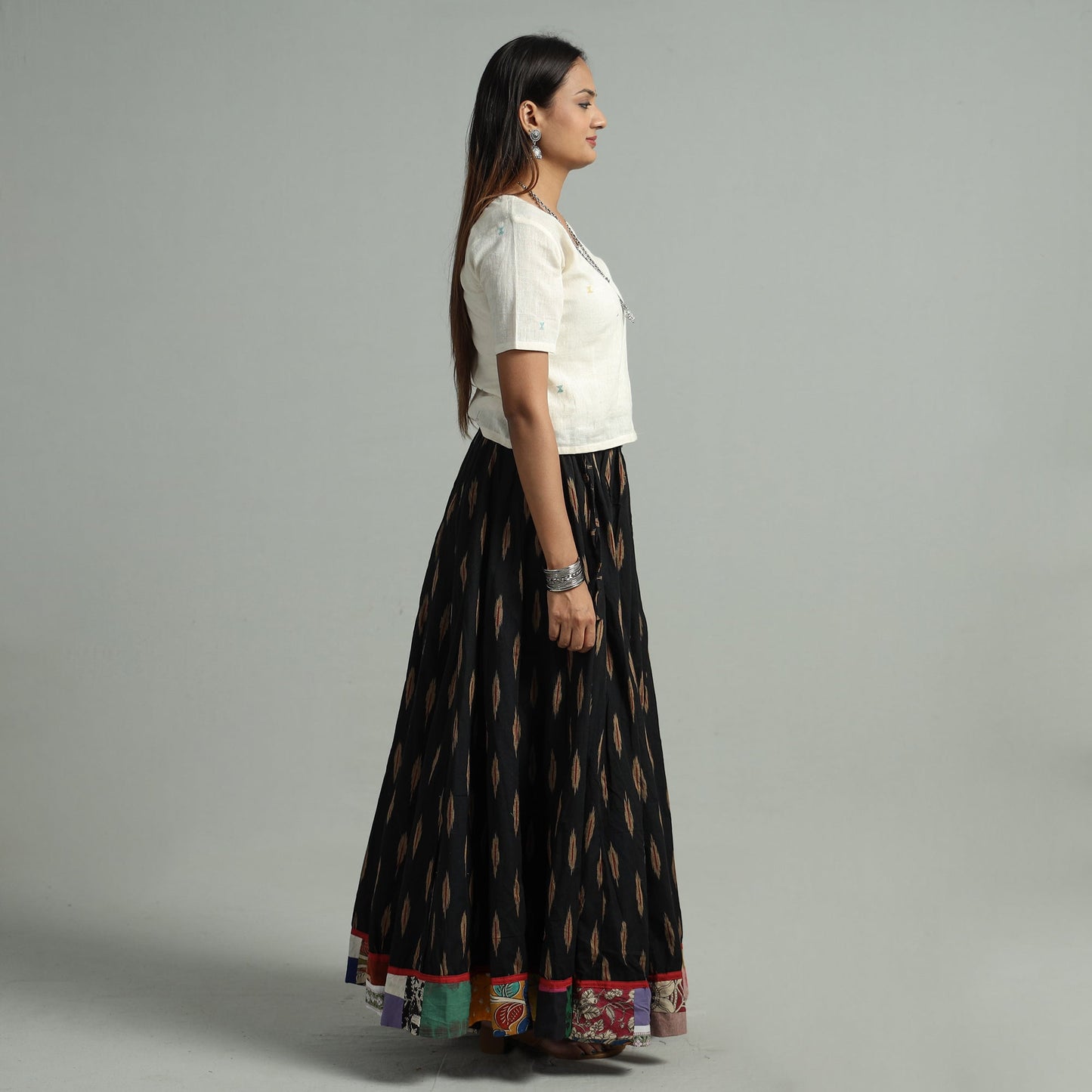 Black - 24 kali cotton pochampally ikat skirt 16