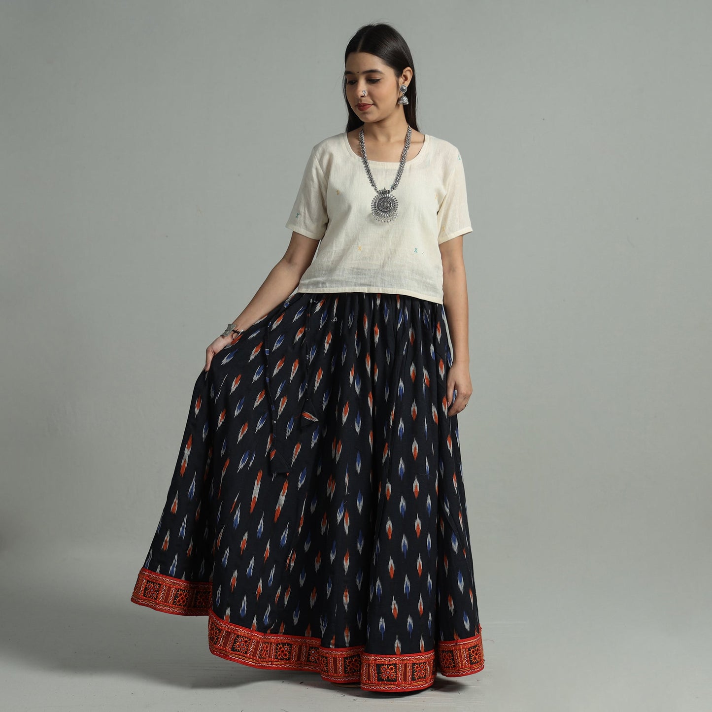 Black - 24 kali cotton pochampally ikat skirt 39