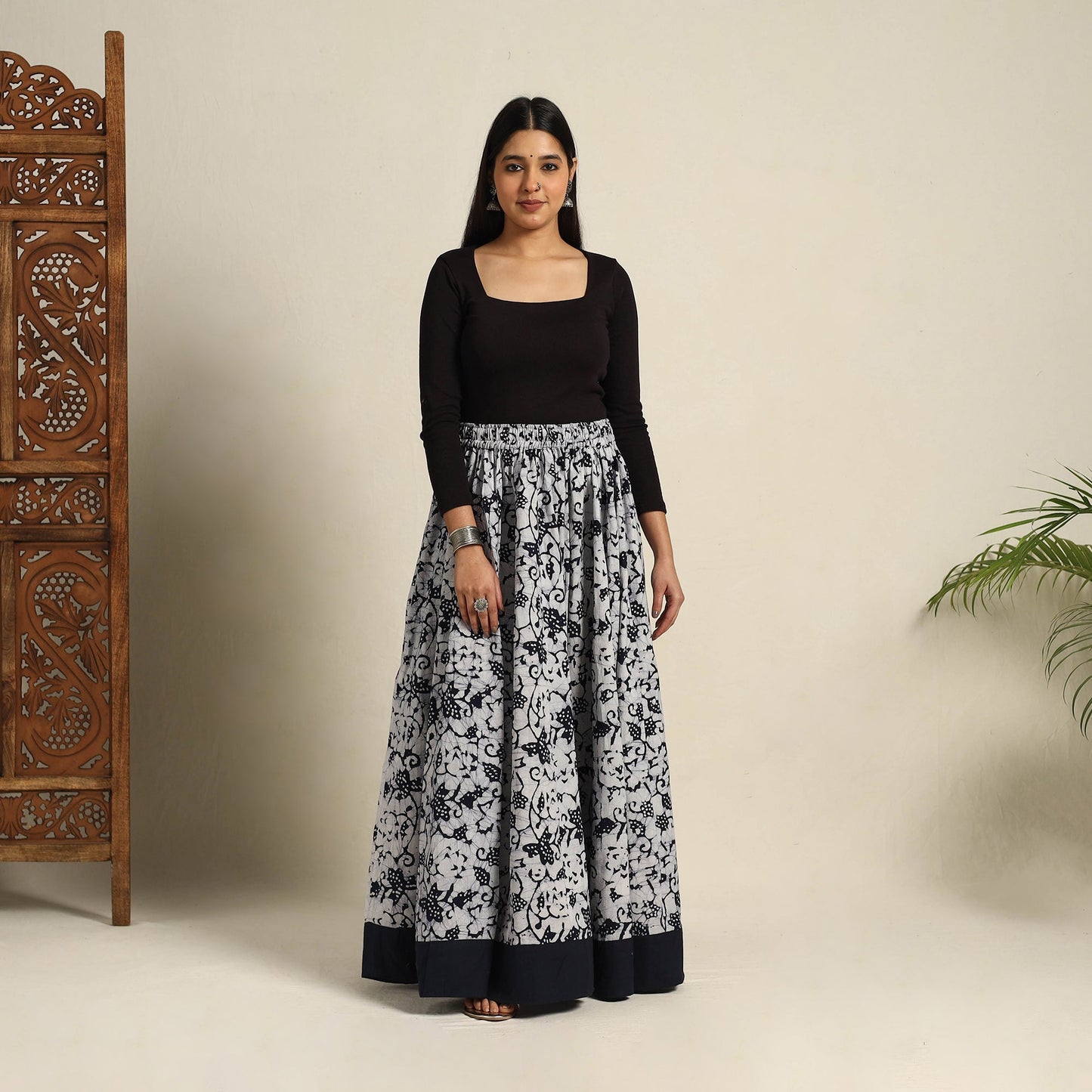 Black 24 Kali Patchwork Batik Print Cotton Long Skirt