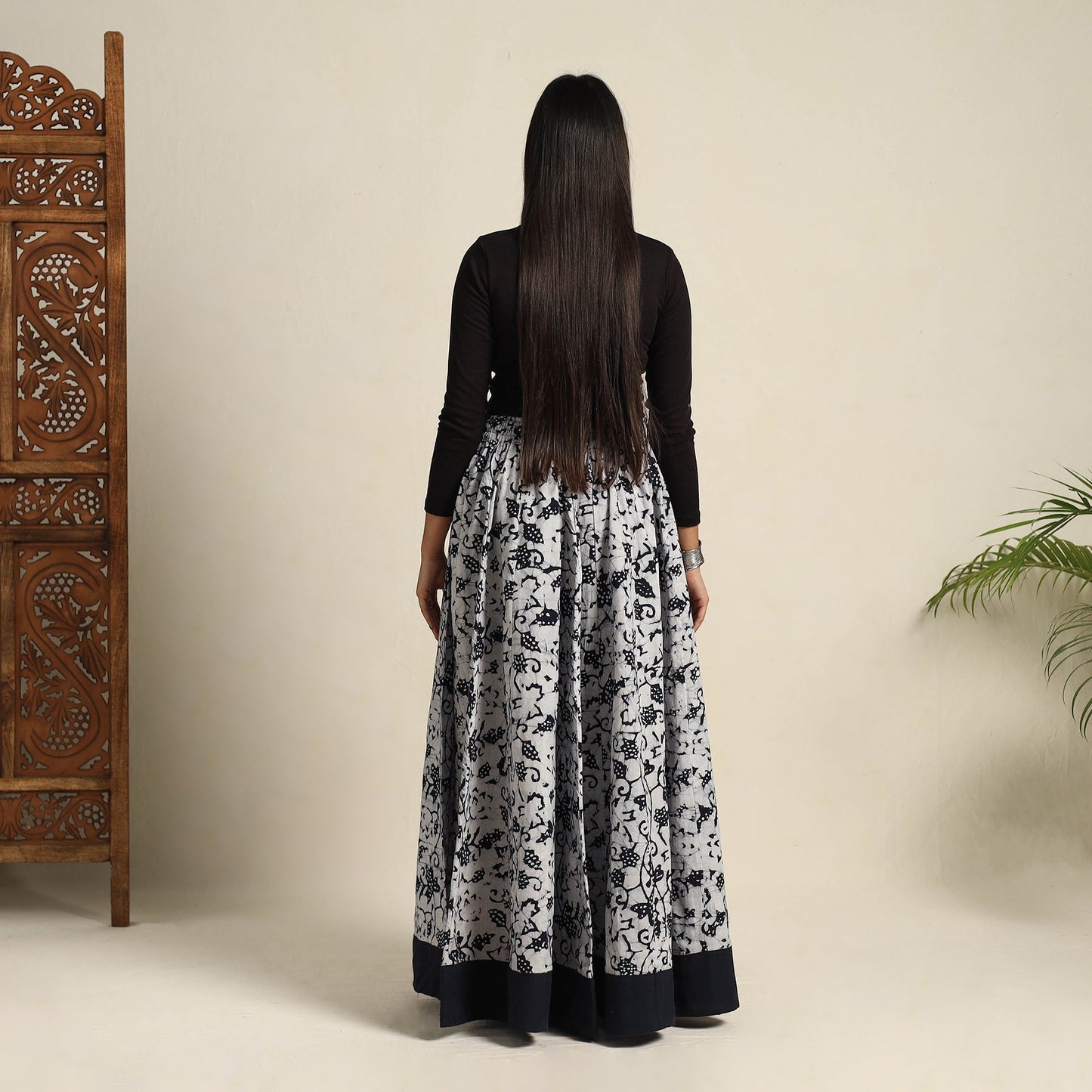 Black 24 Kali Patchwork Batik Print Cotton Long Skirt