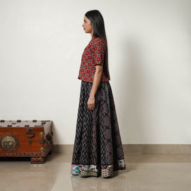 Black - Block Print Cotton 24 Kali Patchwork Ajrakh Long Skirt 14
