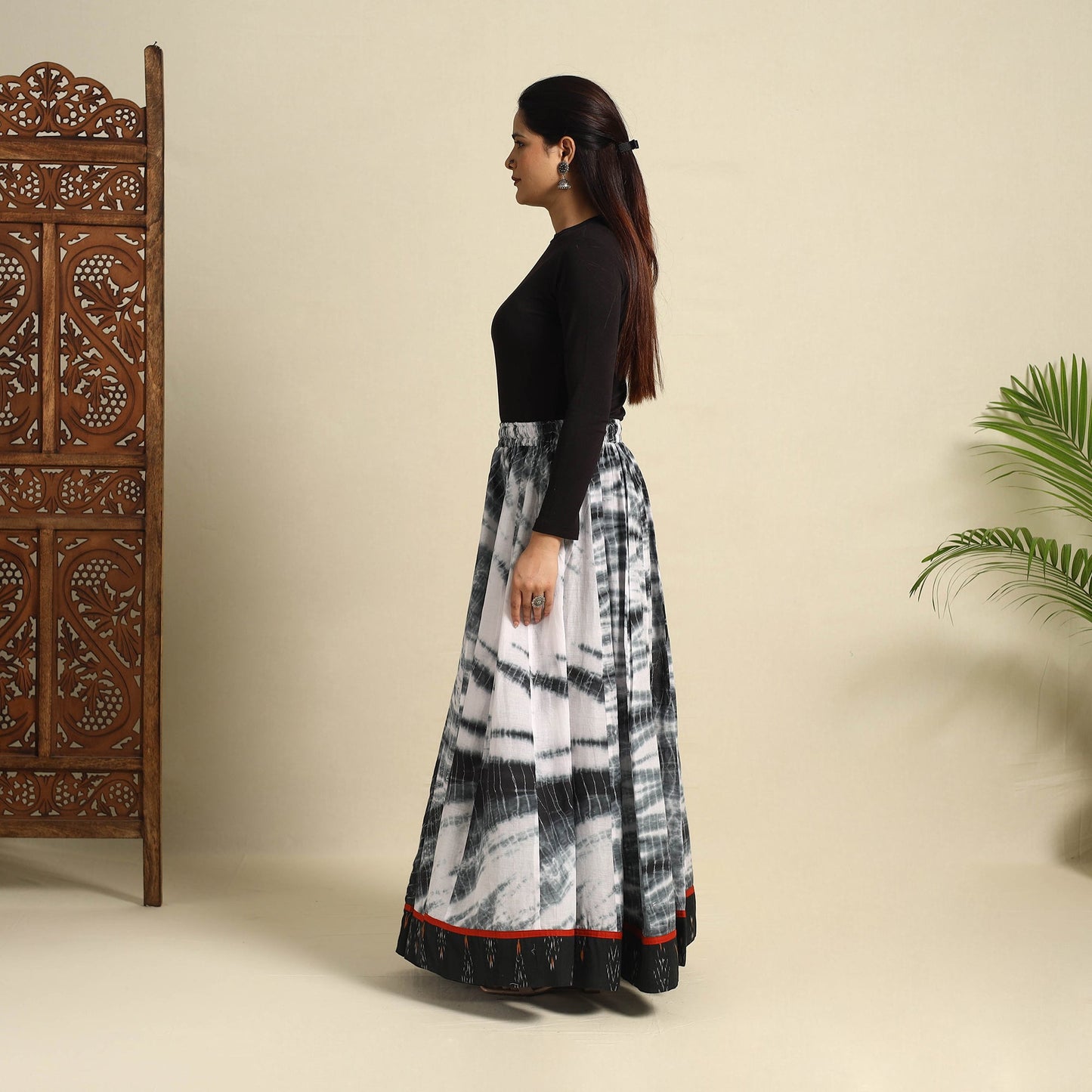 Buy 24 Kali Black Patchwork Cotton Long Shibori Tie-Dye Skirt