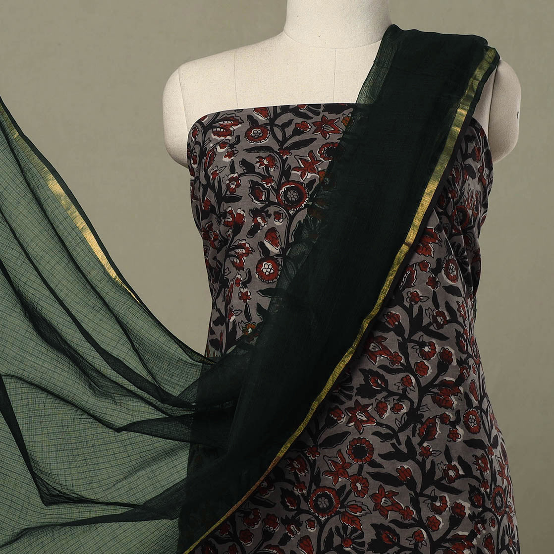 Buy 2pc Cotton Black Jahota Print Kurta with Plain Dupatta