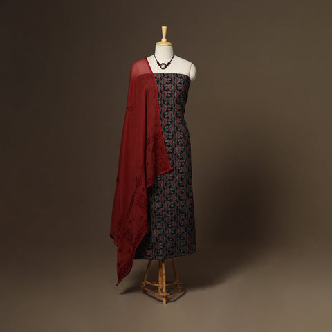 2pc cotton unstitched dress material with jewellery set 22