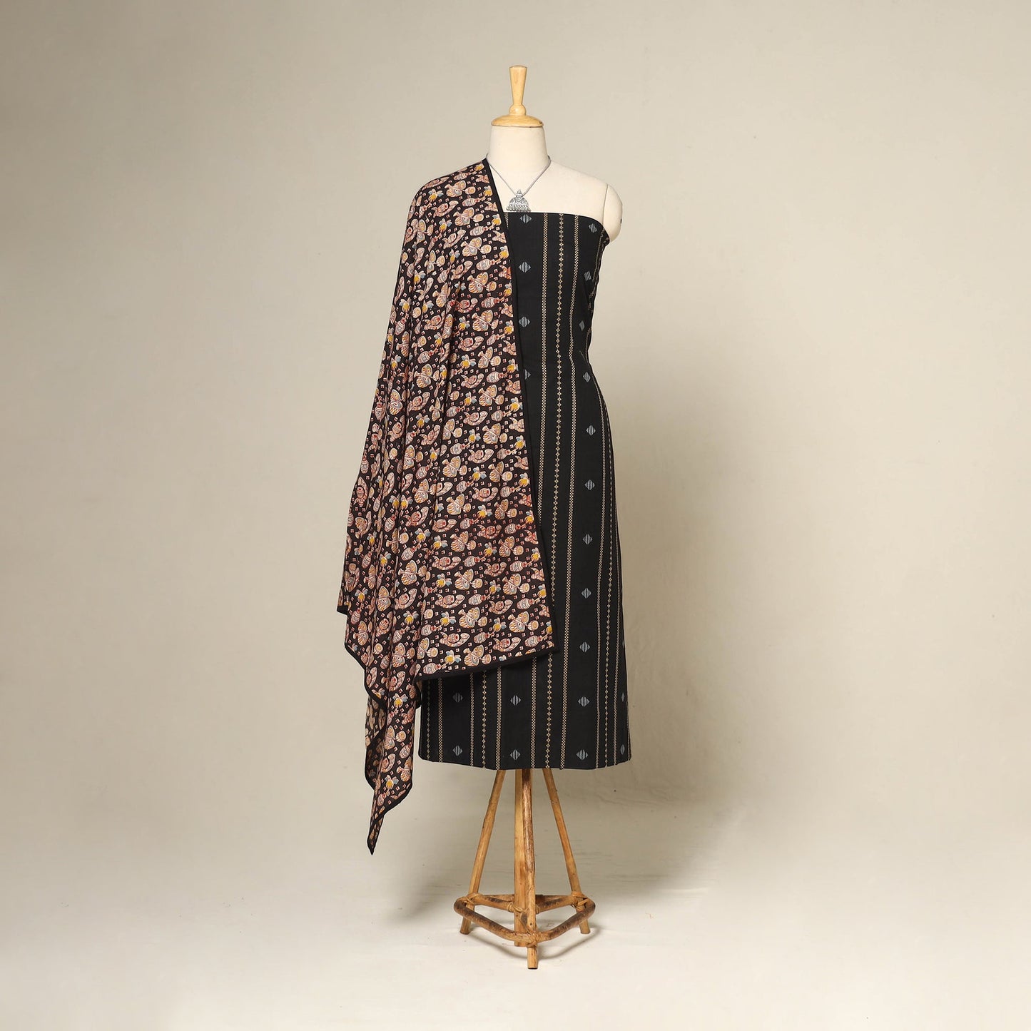 Black - 2pc cotton unstitched jacquard dress material