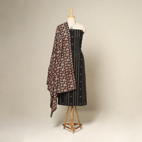 Black - 2pc cotton unstitched jacquard dress material