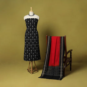 Black - 2pc cotton unstitched pochampally ikat dress