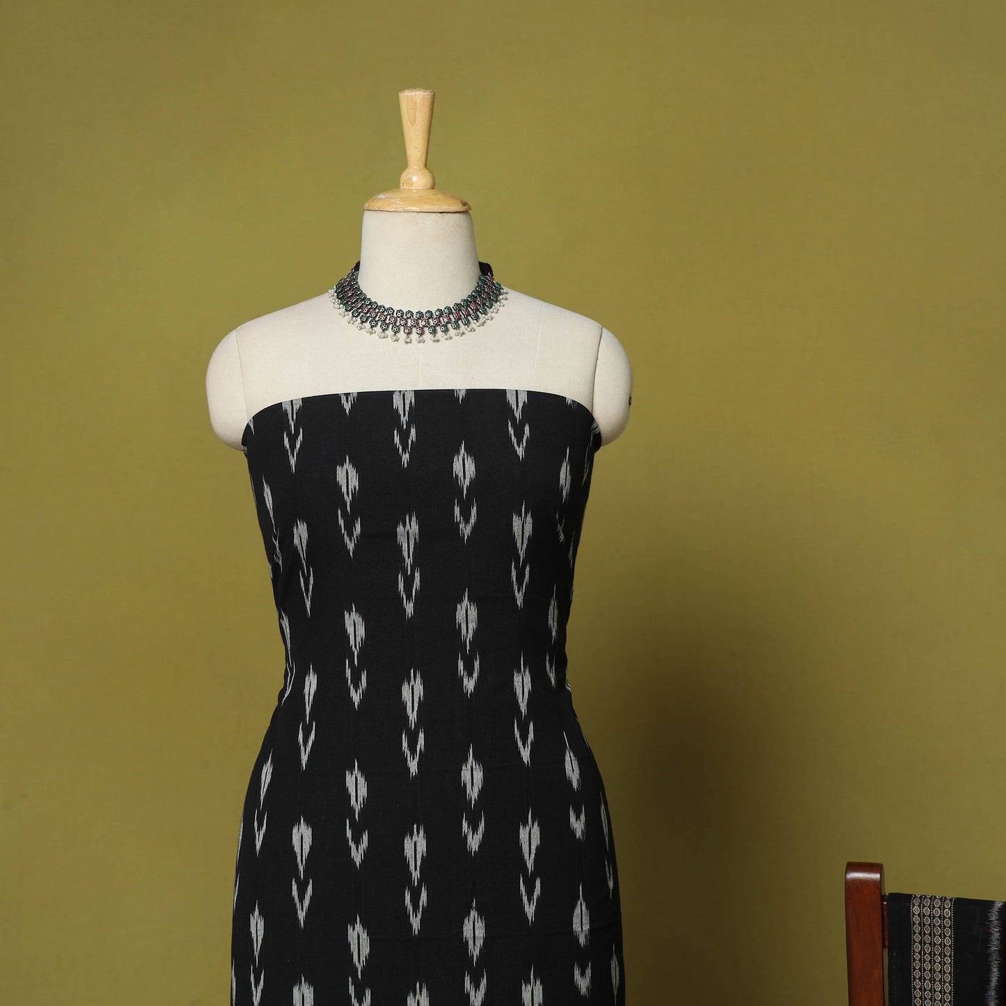 Black - 2pc cotton unstitched pochampally ikat dress