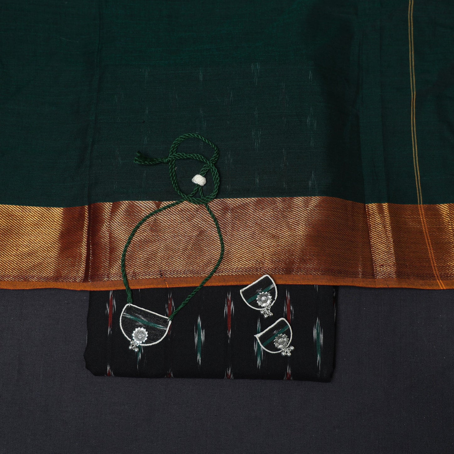 Black - 2pc cotton unstitched pochampally ikat dress