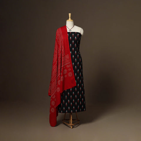 Black - 2pc cotton unstitched pochampally ikat dress