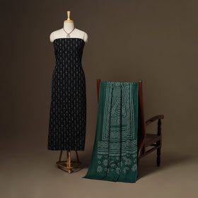 Black - 2pc cotton unstitched pochampally ikat dress