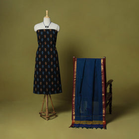 Black - 2pc cotton unstitched pochampally ikat dress