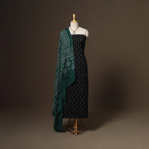 Black - 2pc cotton unstitched pochampally ikat dress