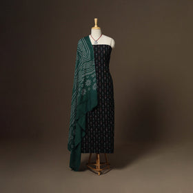 Black - 2pc cotton unstitched pochampally ikat dress