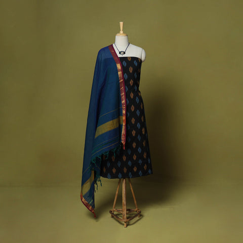 Black - 2pc cotton unstitched pochampally ikat dress