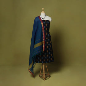 Black - 2pc cotton unstitched pochampally ikat dress