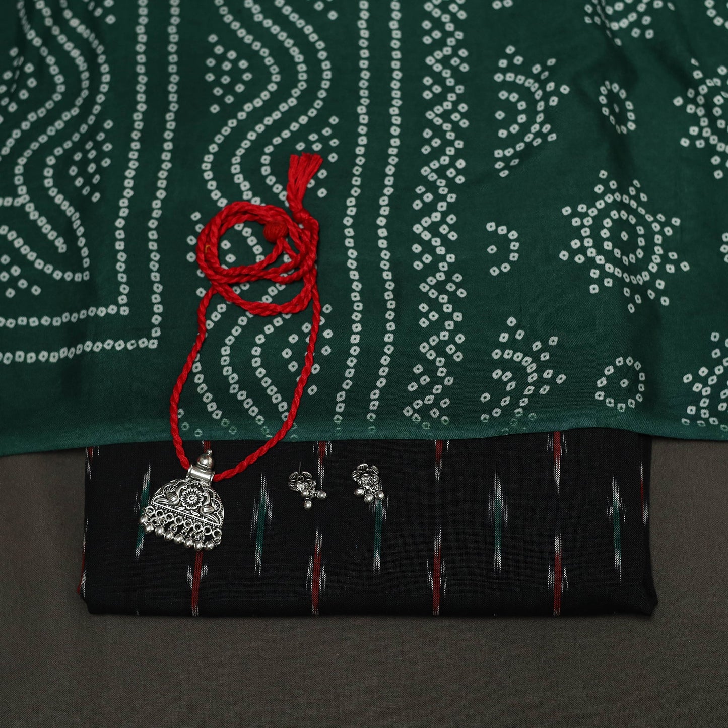 Black - 2pc cotton unstitched pochampally ikat dress