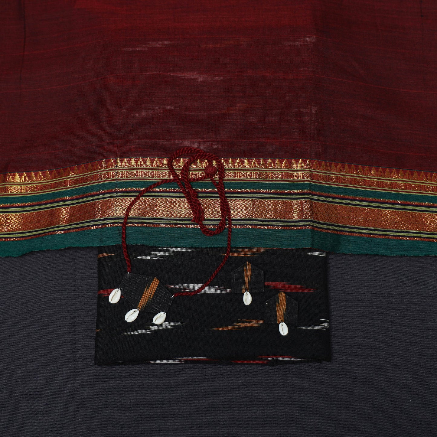 Black - 2pc cotton unstitched pochampally ikat dress