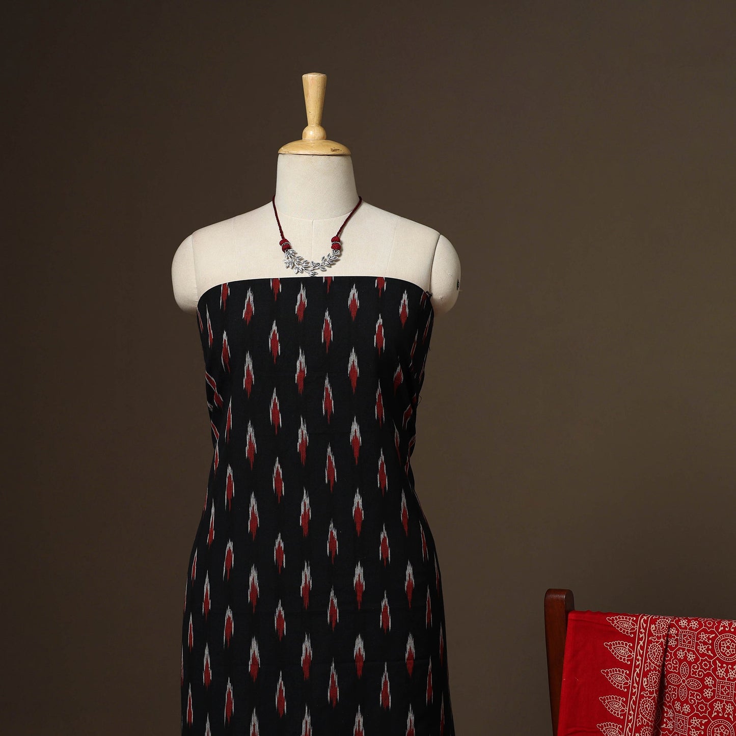 Black - 2pc cotton unstitched pochampally ikat dress