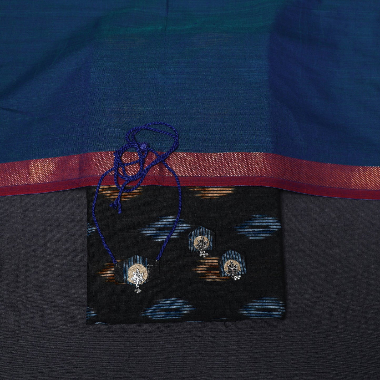 Black - 2pc cotton unstitched pochampally ikat dress