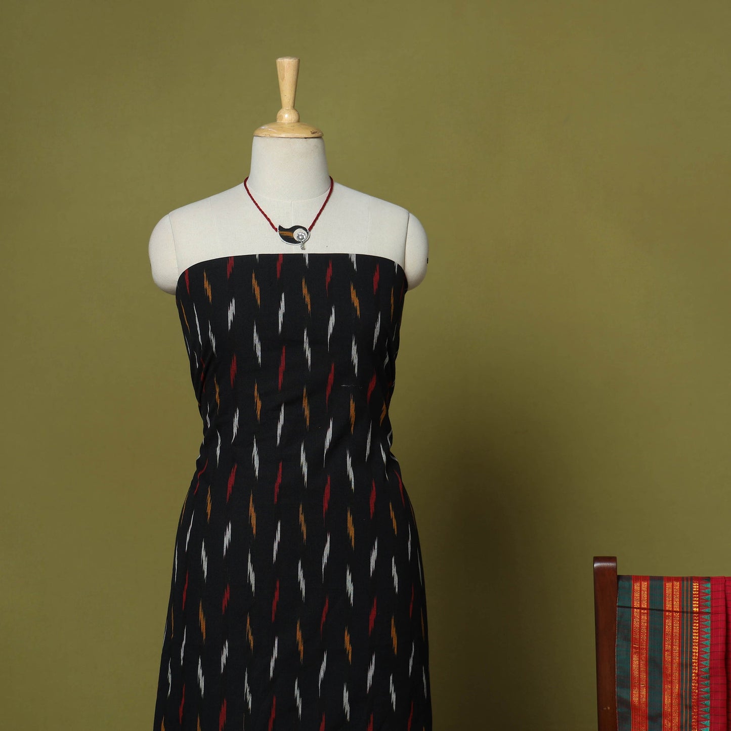 Black - 2pc cotton unstitched pochampally ikat dress