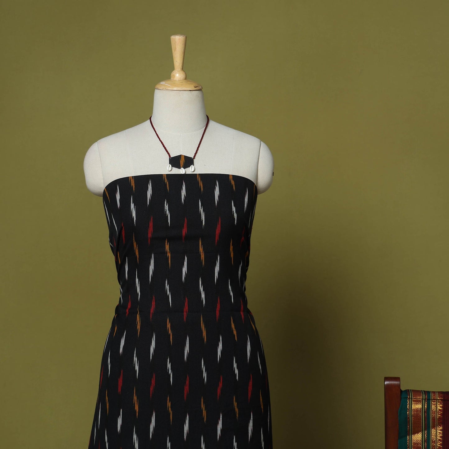 Black - 2pc cotton unstitched pochampally ikat dress