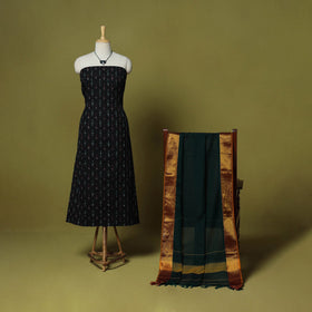 Black - 2pc cotton unstitched pochampally ikat dress