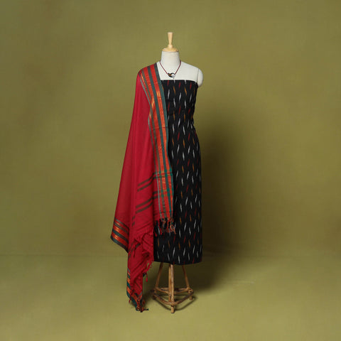 Black - 2pc cotton unstitched pochampally ikat dress