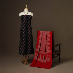 Black - 2pc cotton unstitched pochampally ikat dress